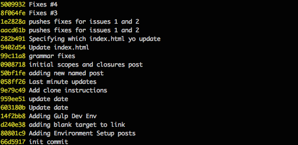 output from git log command